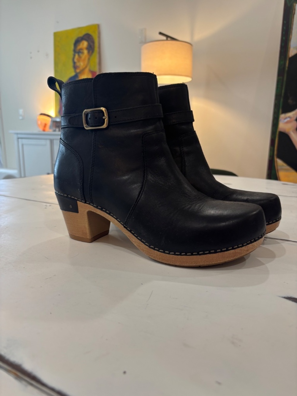 Dansko Black Leather Ankle Booties Size 40